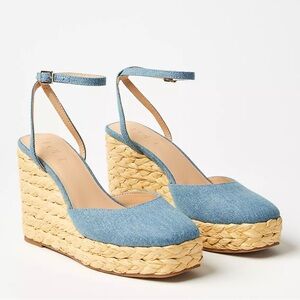 LOFT Women's Blue Denim  Espadrille Wedge Sandals